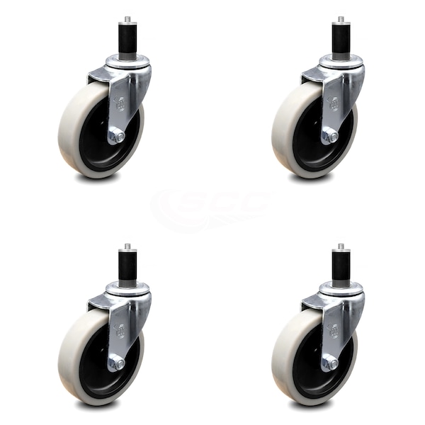 4 Inch Thermoplastic Rubber Wheel 1-3/8 Inch Expanding Stem Caster SCC, 4PK